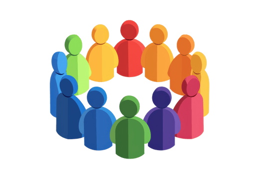 A circular arrangement of colorful human figures representing diversity and community unity. png