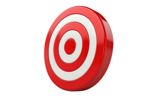 A red and white bullseye target with concentric circles, symbolizing focus and precision. png