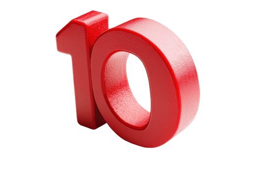 3D rendering of red number ten standing on a transparent background. symbolizing achievement, ranking, top position, anniversary, or celebration. png