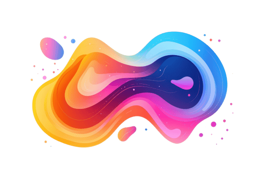 A colorful, abstract design featuring fluid shapes and gradients blending shades of orange, pink, blue, and purple. png