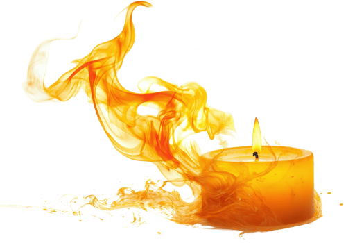 A beautifully lit aromatic candle with a vibrant flame, creating a cozy and warm ambiance. Perfect for relaxation and meditation settings. png