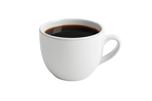 A steaming cup of fresh black coffee in a simple white mug, perfect for coffee lovers. Isolated on a transparent background. for easy use. png