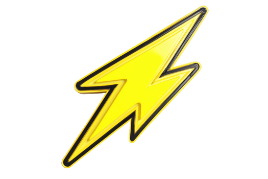 A vibrant yellow lightning bolt icon, symbolizing energy, power, and speed. Perfect for design, technology, and creative projects. png