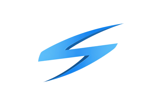Abstract blue lightning bolt icon on transparent background, symbolizing energy, speed, and technology in a sleek modern design. png
