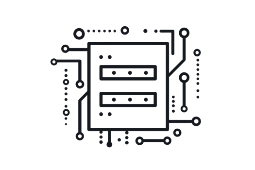 Abstract illustration of a microchip with circuit lines, symbolizing technology, computing, and innovation on a transparent background. png