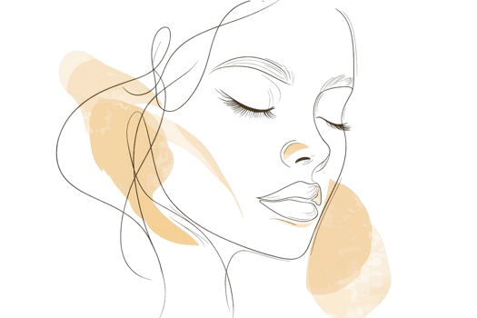 Abstract line drawing of a woman's face with soft peach tones, highlighting delicate features in a minimalist artistic style. png