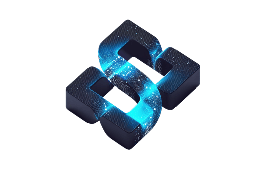 Abstract 3D logo design featuring a geometric shape with a blue galaxy texture, symbolizing innovation and modern technology. png