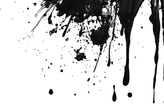 Abstract black paint splatter on transparent background. artistic backdrop for creative projects or digital design. png