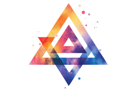 Abstract geometric design featuring vibrant overlapping triangles with a spectrum of colors and glowing effects, perfect for modern art projects. png