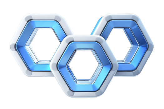 Abstract 3D illustration of interconnected blue and silver hexagons, symbolizing technology, connection, and modern design. png