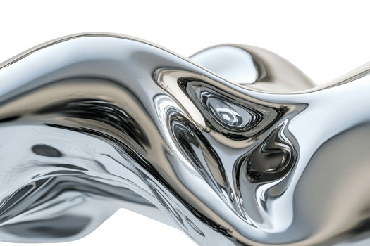 Abstract metallic fluid surface reflecting light, creating smooth, flowing waves. Ideal for backgrounds and modern design concepts. png