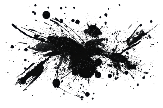 Abstract black ink splatter on transparent background. ideal for artistic projects, textures, and design elements. png