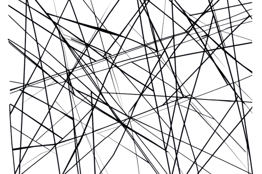 Abstract black and white geometric pattern with intersecting lines creating a complex network on a transparent background. png