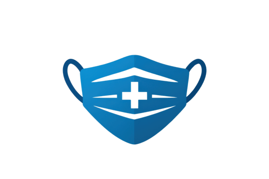 Blue medical face mask icon with a cross symbol, representing protection and healthcare safety against viruses, bacteria, or pollution. png