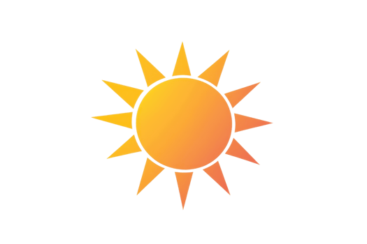 Bright orange sun icon with stylized rays, representing sunlight and warmth on a transparent background. Ideal for weather and climate projects. png
