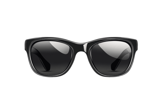 Black sunglasses with reflective lenses on a clear background, showcasing classic style and fashion accessory for sun protection. png