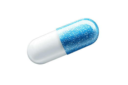 Close-up of a blue and white medication capsule on a clean transparent background. symbolizing healthcare and pharmaceutical concepts. png