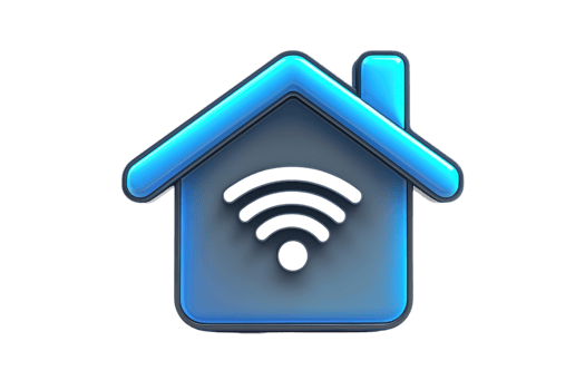 Blue 3D home icon with Wi-Fi symbol representing smart home technology, connectivity, and digital communication in modern living. png