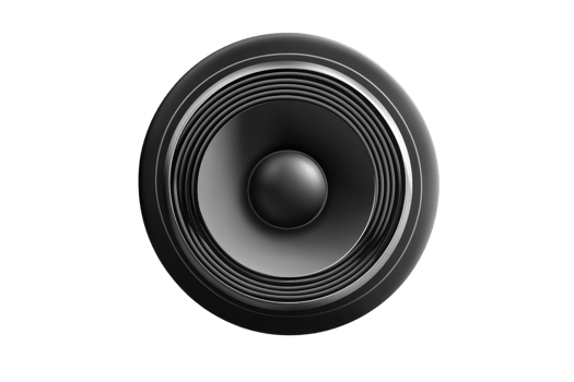 Close-up of a black speaker cone on a transparent background. showcasing modern audio technology and design. Ideal for sound and music concepts. png