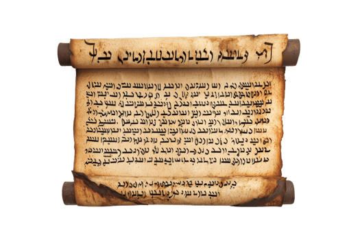 Ancient parchment scroll with textured aged paper, featuring an old script in an unknown language, ideal for historical or fantasy themes. png