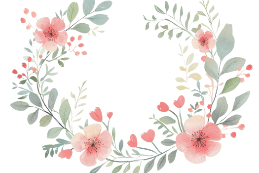 Beautiful watercolor floral wreath with pink flowers and green leaves. Perfect for wedding invitations, greeting cards, or home decor. png