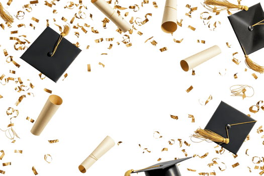 Celebrate achievement with graduation caps, diplomas, and confetti. Perfect for educational success themes and congratulatory messages. png