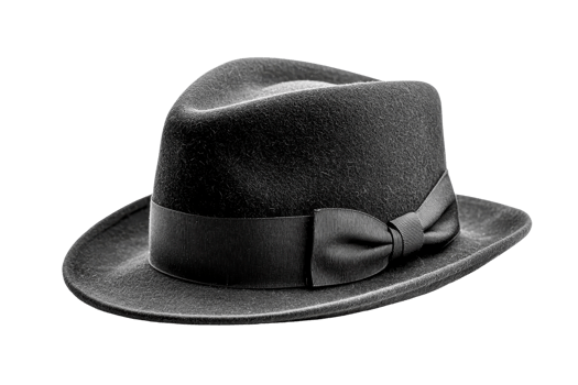 Classic black fedora hat with a stylish ribbon detail. Perfect for adding a touch of elegance and charm to any outfit or occasion. png