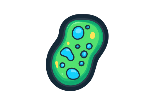 Colorful abstract microscopic illustration of a single cell organism with vibrant shapes and textures, representing biology and microbiology. png