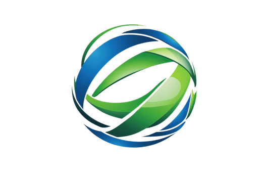 Colorful 3D abstract globe logo with green and blue swirls symbolizing harmony, innovation, and global connection in modern design. png
