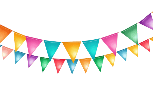 Colorful festive bunting flags on transparent background. perfect for party, celebration, or event decoration. Bright and cheerful atmosphere. png