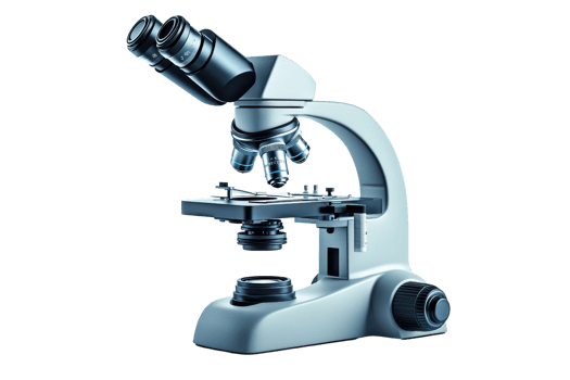 Close-up of a modern microscope, showcasing precision optics and advanced technology, ideal for scientific research and education. png