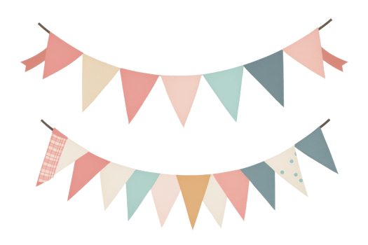 Colorful pastel bunting flags arranged in two rows, ideal for celebrations, parties, or festive decorations, adding a cheerful and vibrant touch. png