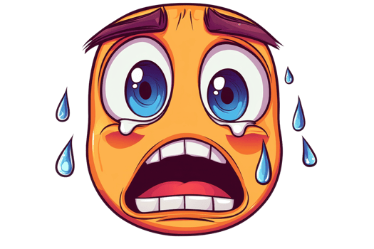 Colorful cartoon emoji face showing an expression of anxiety and fear with wide eyes and tears, depicting strong emotions. png