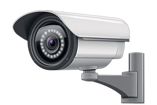 Close-up of a modern security camera mounted on a wall, featuring advanced technology for monitoring and surveillance in various environments. png