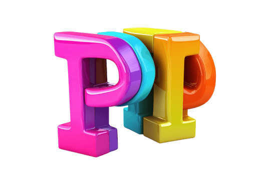 Colorful 3D letter sculpture spelling 'POP', featuring bright hues and reflective surfaces against a simple background, ideal for design use. png