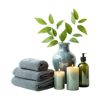 Spa Arrangement with Towels and Candles on Transparent Background png
