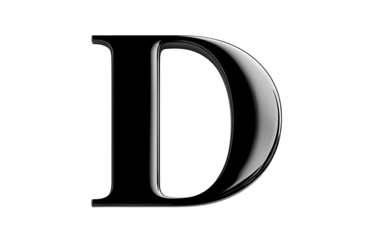 Elegant 3D black metallic letter 'D' on transparent background. showcasing a glossy finish perfect for design and typography projects. png