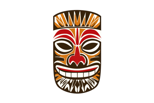 Colorful tribal tiki mask with intricate patterns and striking features, symbolizing cultural heritage and artistic expression. png