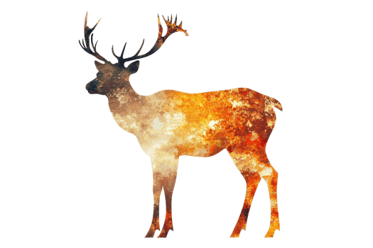 Colorful watercolor illustration of a deer silhouette, blending warm hues to create a vibrant and artistic wildlife depiction. png