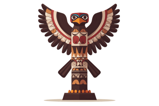Colorful traditional totem pole with intricate carvings, representing cultural heritage and artistry in woodwork. png