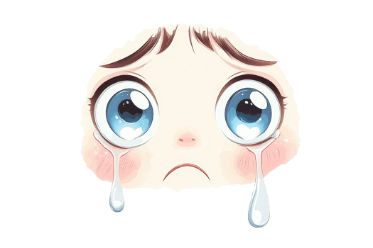 Cute cartoon face with large teary eyes, expressing emotion and sadness. Perfect for illustrating feelings in digital media. png