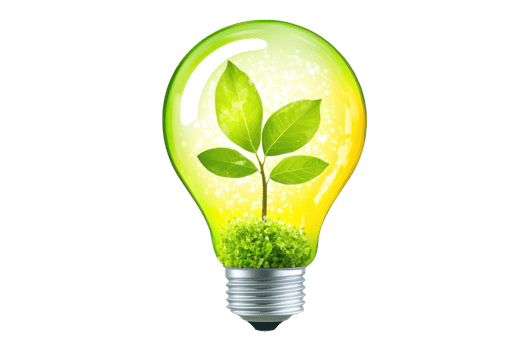 Eco-friendly concept illustration of a light bulb with a green plant inside, symbolizing sustainable energy and environmental innovation. png