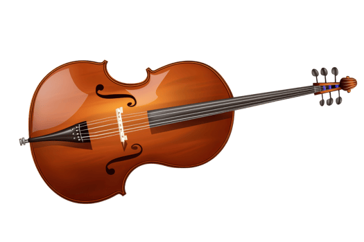 Elegant cello with a rich wooden finish, showcasing its strings and curves. Perfect for music lovers and classical instrument enthusiasts. png