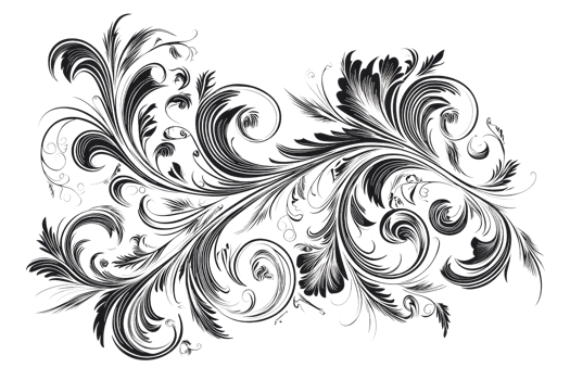 Elegant black floral ornamental decoration on transparent background, intricate swirling pattern for design and art projects. png