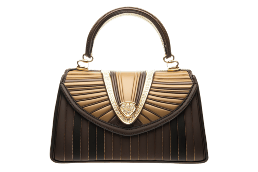 Elegant brown and gold handbag with intricate design, perfect for adding a touch of luxury to any outfit. Ideal for fashion enthusiasts. png