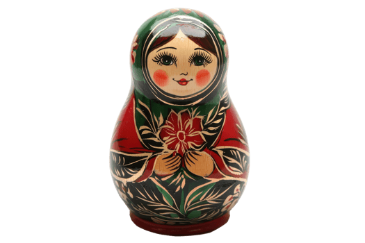 Colorful traditional Russian nesting doll with floral design and vibrant colors isolated on transparent background. png