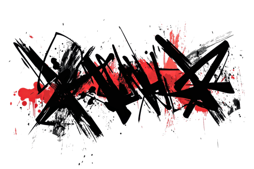 Dynamic abstract graffiti art with bold black strokes and vivid red splashes, conveying energy and urban creativity. png