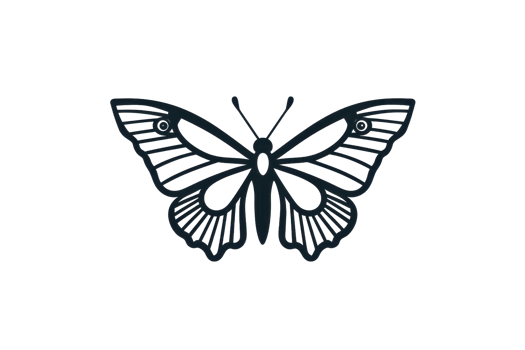 Elegant line art butterfly illustration, depicting intricate details and symmetrical wings, perfect for nature-inspired design projects. png