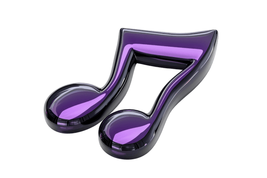Glossy purple music note symbol on a transparent background, representing sound and melody in digital artwork or music-related design. png