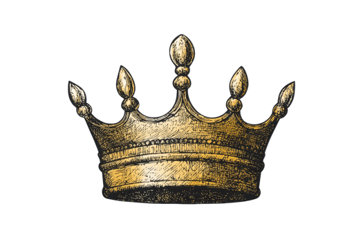 Elegant gold crown illustration with intricate details, representing royalty and nobility. Perfect for themes of power and prestige. png